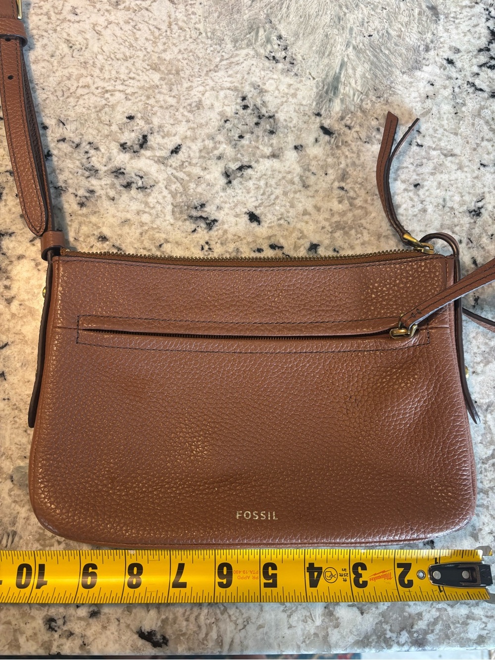 Fossil Tan Pebbled Leather Crossbody Bag